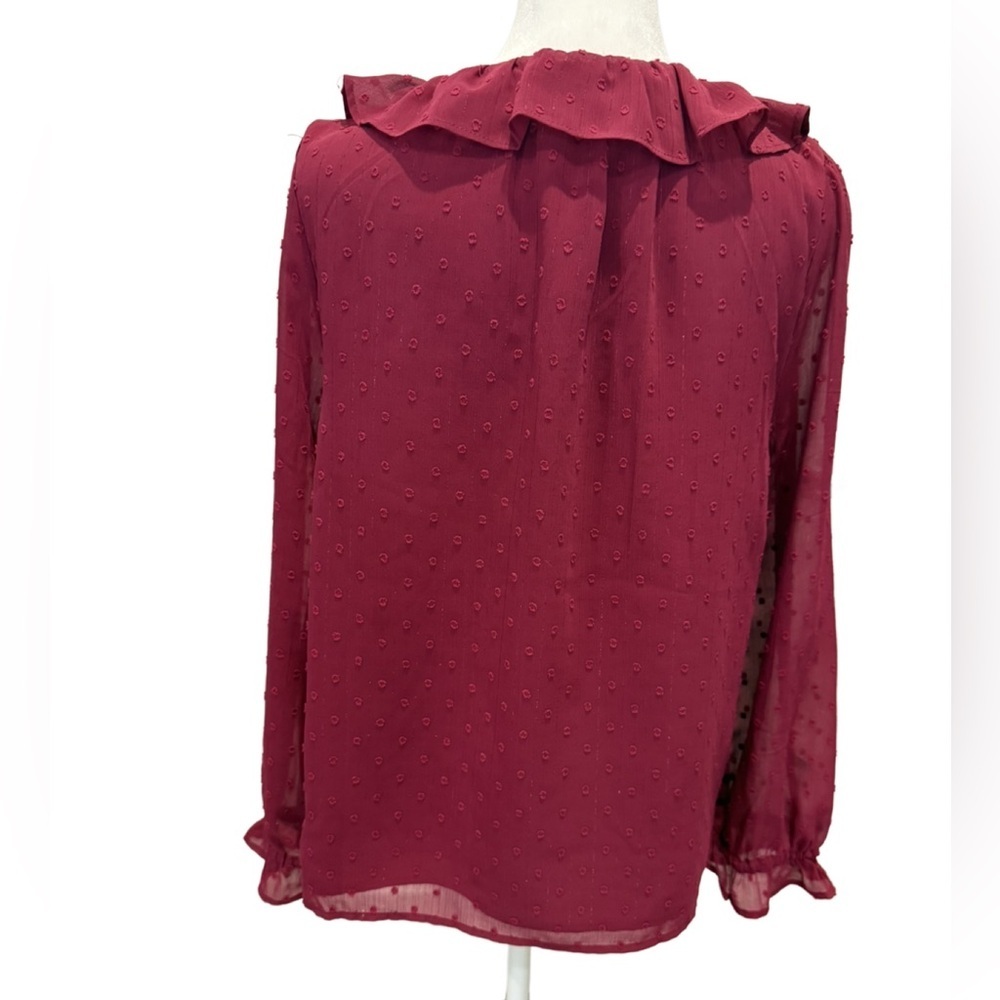 J. Crew Pink Wine colored Swiss Dot Long Sleeve Top. Small Small - Picture 5 of 6